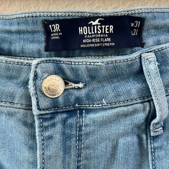 HOLLISTER Jeans Flare Junior's High Rise wide leg Stretch Light Wash Denim 13R - Picture 3 of 10